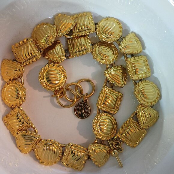 Anne Klein Link Necklace 16 Gold Tone Chunky Adjustable Toggle Clasp Texture - Picture 5 of 9